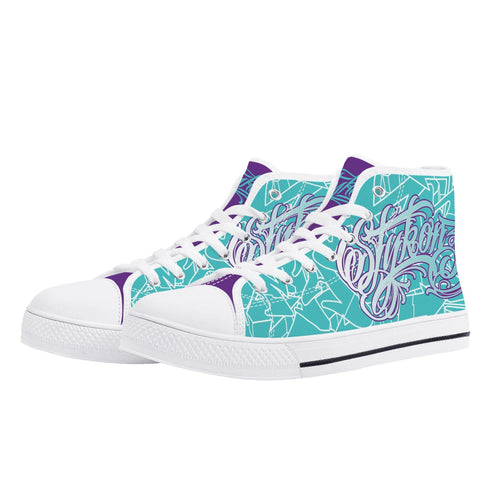 Axikronz 8T7 High Top Canvas feat Turquoise Mix Script | Hip - Hop Streetwear Shoes - Stykonz Graffiti Streetwear